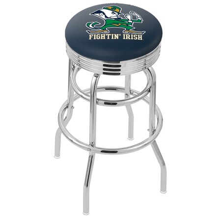 Holland Bar Stool Co 30" Chrome 2-Ring Notre Dame Leprechaun Swivel Bar Stool, Accent Ring L7C3C30ND-Lep